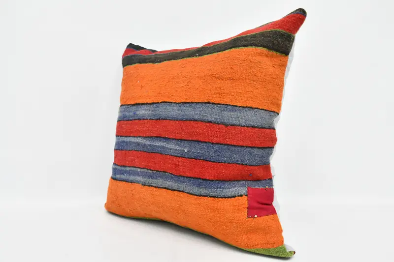 Cushion Case, Boho Pillow Sham Cover, Interior Designer Pillow, Accent Cushion, Christmas Pillow Case, Throw Kilim Pillow, 24x24 Orange Pillow Cover - 4