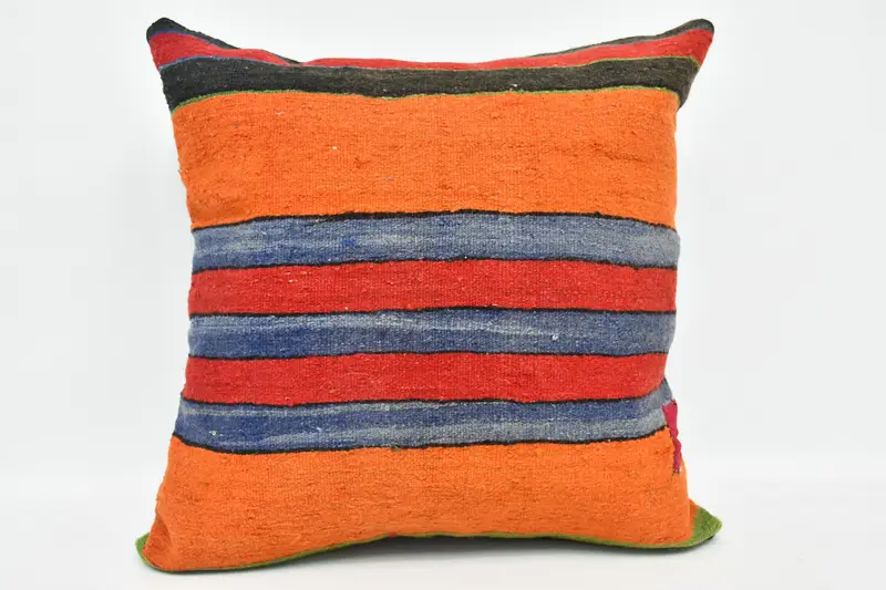 Cushion Case, Boho Pillow Sham Cover, Interior Designer Pillow, Accent Cushion, Christmas Pillow Case, Throw Kilim Pillow, 24x24 Orange Pillow Cover - 1