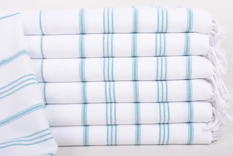 Custom Hand Towel Petrol Blue Striped Turkish Cotton, 40x24 Inches