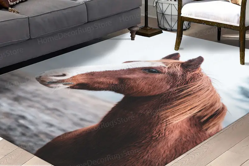 エレガントな野生の馬プリントのラグ：馬愛好家への完璧なギフト