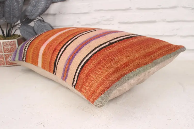 Handmade Kilim Cushion, Vintage Pillow, 12x20 Orange Cushion Case, Ottoman Cushion, Pillow for Couch, Oriental Pillow, Pillow Case - 6