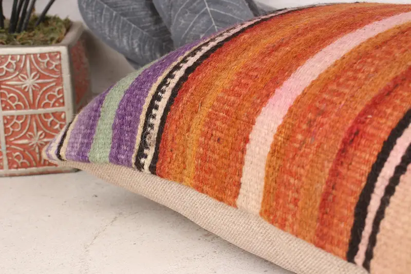 Handmade Kilim Cushion, Vintage Pillow, 12x20 Orange Cushion Case, Ottoman Cushion, Pillow for Couch, Oriental Pillow, Pillow Case - 7