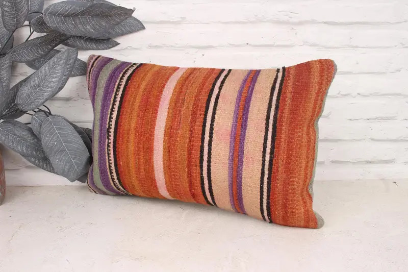 Handmade Kilim Cushion, Vintage Pillow, 12x20 Orange Cushion Case, Ottoman Cushion, Pillow for Couch, Oriental Pillow, Pillow Case - 4