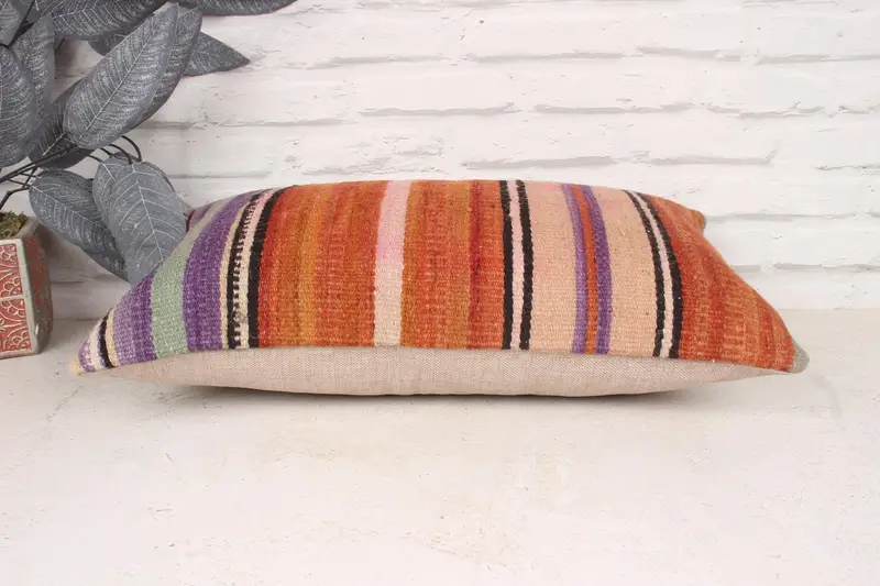 Handmade Kilim Cushion, Vintage Pillow, 12x20 Orange Cushion Case, Ottoman Cushion, Pillow for Couch, Oriental Pillow, Pillow Case - 5