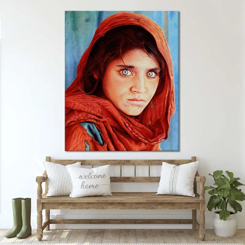 女の子の壁の装飾、アフガニスタンの女性​​アート、イノセンスの壁アート、キャンバスの装飾、美術品、展示ウォールアート、ビーチファルアイズガール、大きな壁の装飾 - 2
