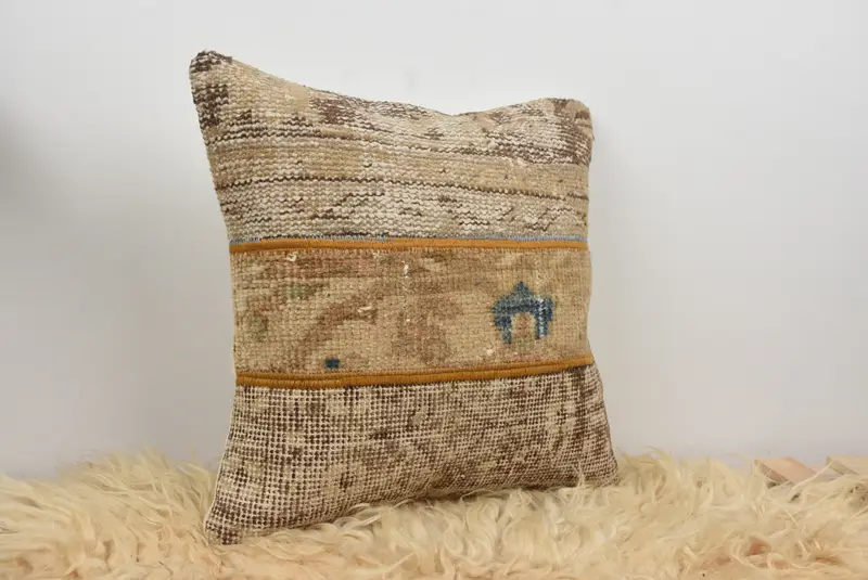 Cushion, 16x16 Brown Pillow, Handmade Rug Seat Cushion, Interior Designer Pillow, Ethnical Kilim Rug Pillow, Gift Pillow - 8