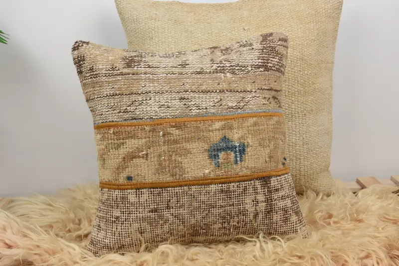 Cushion, 16x16 Brown Pillow, Handmade Rug Seat Cushion, Interior Designer Pillow, Ethnical Kilim Rug Pillow, Gift Pillow - 6