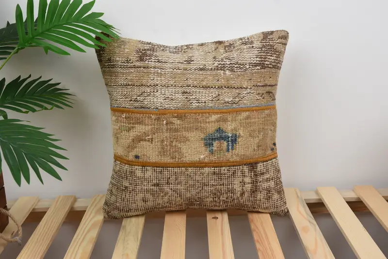 Cushion, 16x16 Brown Pillow, Handmade Rug Seat Cushion, Interior Designer Pillow, Ethnical Kilim Rug Pillow, Gift Pillow - 1