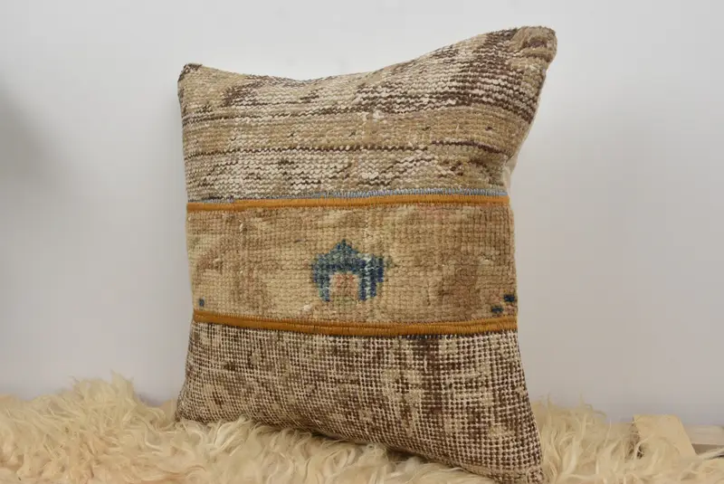Cushion, 16x16 Brown Pillow, Handmade Rug Seat Cushion, Interior Designer Pillow, Ethnical Kilim Rug Pillow, Gift Pillow - 7