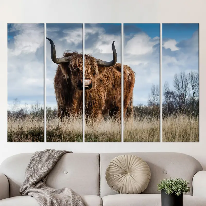 Scottish Cow Canvas, Canvas Wall Decor, Highland Cow Print, Cow Canvas, Village Home Decor, Farmhouse Decor, Big Cow Wall Art, Modern Art, - 4