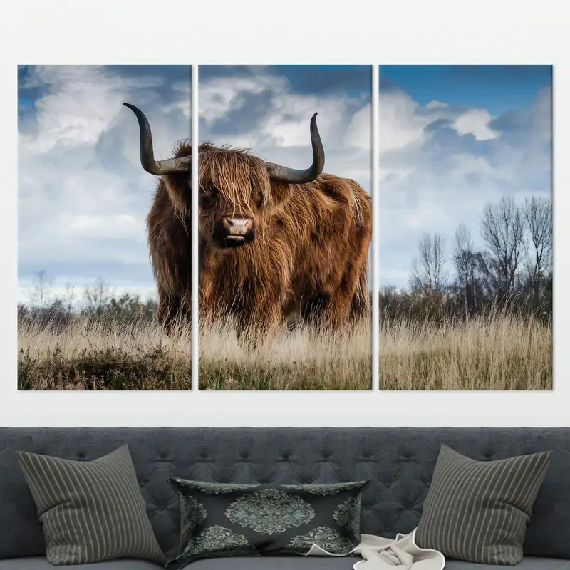 Scottish Cow Canvas, Canvas Wall Decor, Highland Cow Print, Cow Canvas, Village Home Decor, Farmhouse Decor, Big Cow Wall Art, Modern Art, - 1