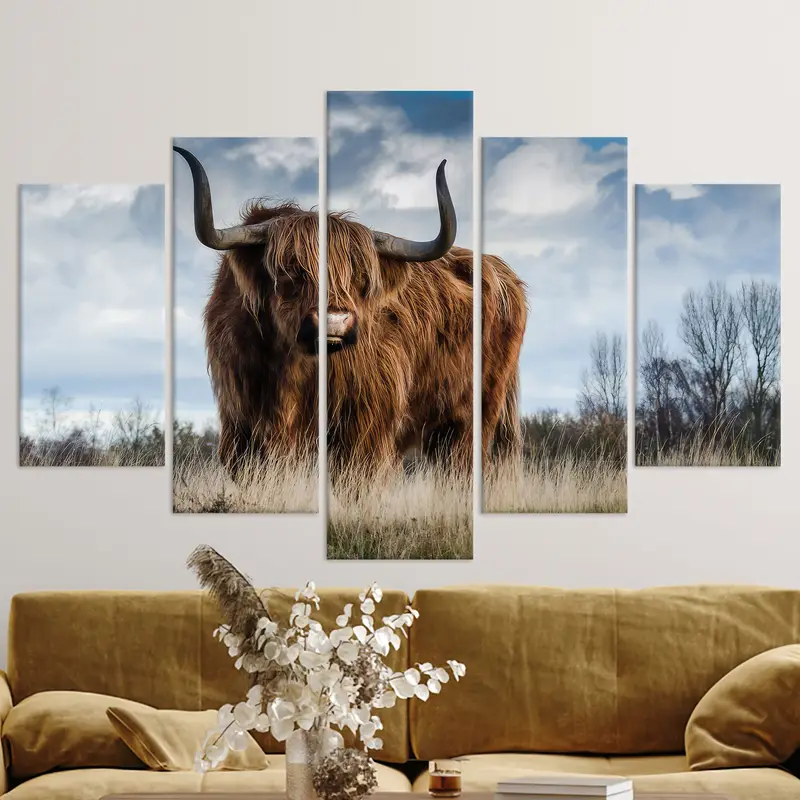 Scottish Cow Canvas, Canvas Wall Decor, Highland Cow Print, Cow Canvas, Village Home Decor, Farmhouse Decor, Big Cow Wall Art, Modern Art, - 5