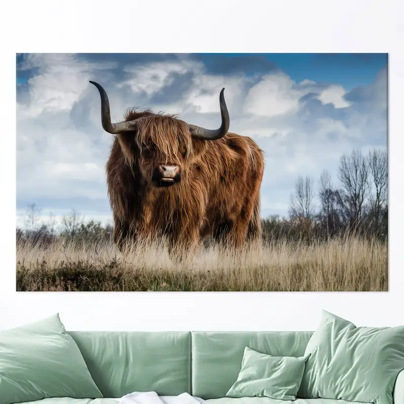 Scottish Cow Canvas, Canvas Wall Decor, Highland Cow Print, Cow Canvas, Village Home Decor, Farmhouse Decor, Big Cow Wall Art, Modern Art, - 3