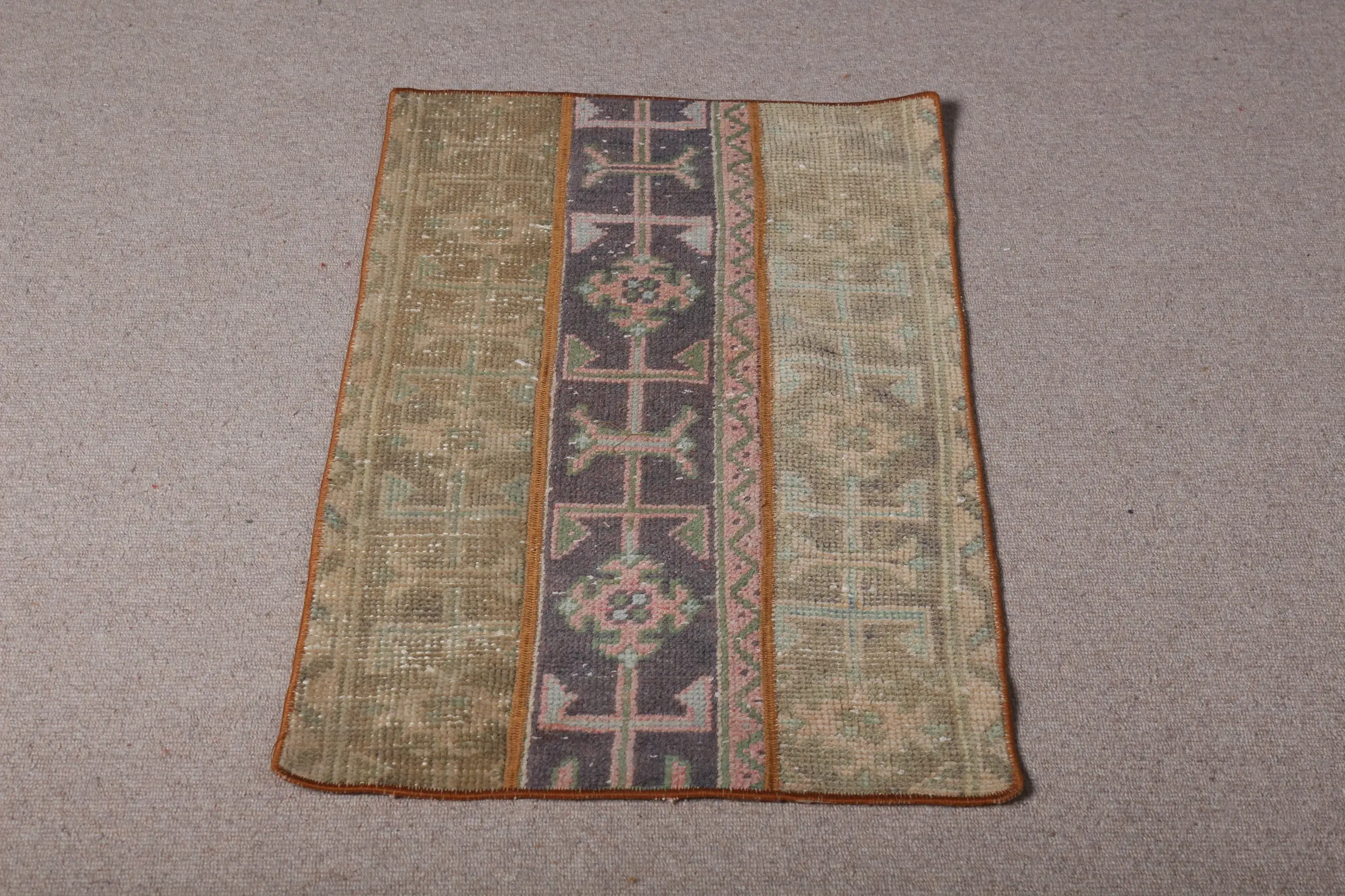 1.7x3.2 ft Turkish Rug, Vintage Small Rug, Brown Bordered Wool Rug - 1