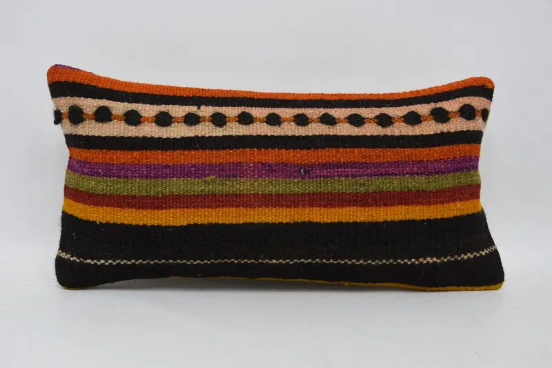 Bolster Cushion, Vintage Pillow, Throw Kilim Pillow, Kilim Cushion Sham, 12x24 Black Pillow Cover, Lounge Throw Cushion Case, Pillow Sham - 1