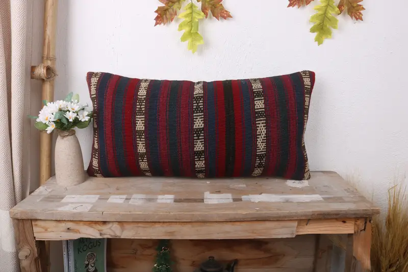12x24 Red Cushion Cover, Cushion, Crochet Pattern Pillow Case, Pillow for Sofa, Throw Kilim Pillow, Boho Chic Pillow Sham, Turkish Pillow - 1