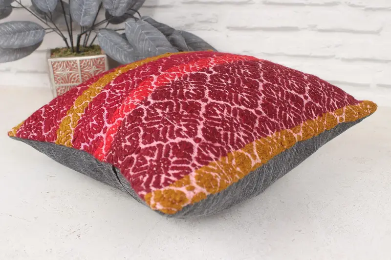 Kilim Cushion Sham, Retro Throw Pillow Case, 14x14 Red Pillow Cover, Indoor Cushion, Turkish Pillow, Antique Pillows, Pillow Case - 6