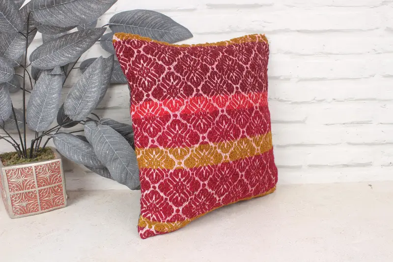 Kilim Cushion Sham, Retro Throw Pillow Case, 14x14 Red Pillow Cover, Indoor Cushion, Turkish Pillow, Antique Pillows, Pillow Case - 3