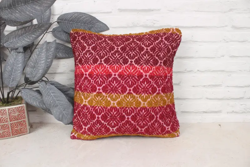 Kilim Cushion Sham, Retro Throw Pillow Case, 14x14 Red Pillow Cover, Indoor Cushion, Turkish Pillow, Antique Pillows, Pillow Case - 1