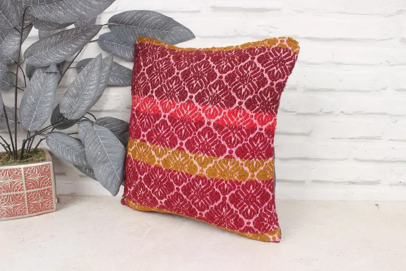 Kilim Cushion Sham, Retro Throw Pillow Case, 14x14 Red Pillow Cover, Indoor Cushion, Turkish Pillow, Antique Pillows, Pillow Case - 4
