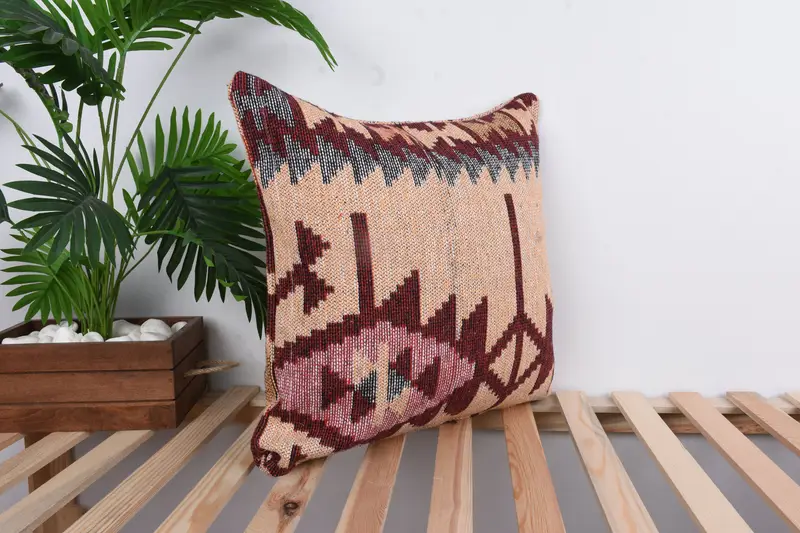 20x20 Red Pillow Case, Cushion, Vintage Kilim Pillow, Handmade Kilim Cushion, Chair Pillow, Handmade Throw Pillow Cover, Gift Pillow - 4