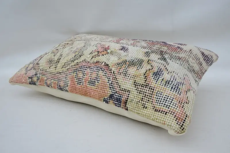 Decorative Throw Cushion Case, Gift Pillow, Ethnical Kilim Rug Pillow, Tapestry Cushion, Kilim Pillow, Pillow Case, 12x20 Beige Cushion Case - 6