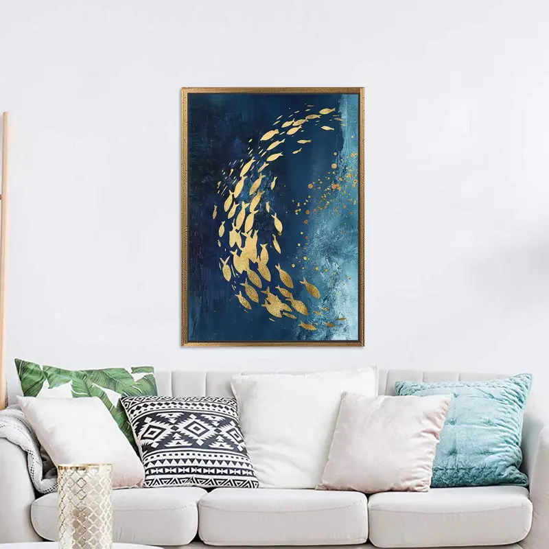 モダンで豪華な抽象的な魚のキャンバスプリント - エレガントなウォールアート