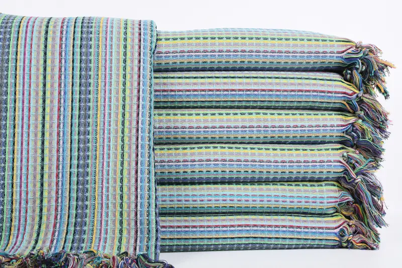 オーガニックミントワッフルトルコビーチタオル、ベージュ、40x71インチ - 1