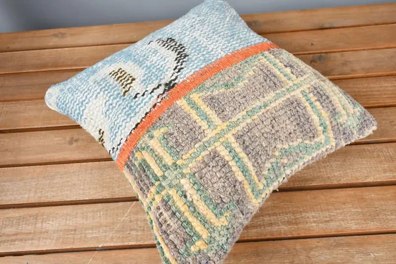 Pillow for Sofa, Handmade Kilim Cushion, Handmade Pillow, Couch Pillow Case, Cushion, 12x12 Blue Pillow Cover, Antique Pillows, Knitted Pillow Case - 2
