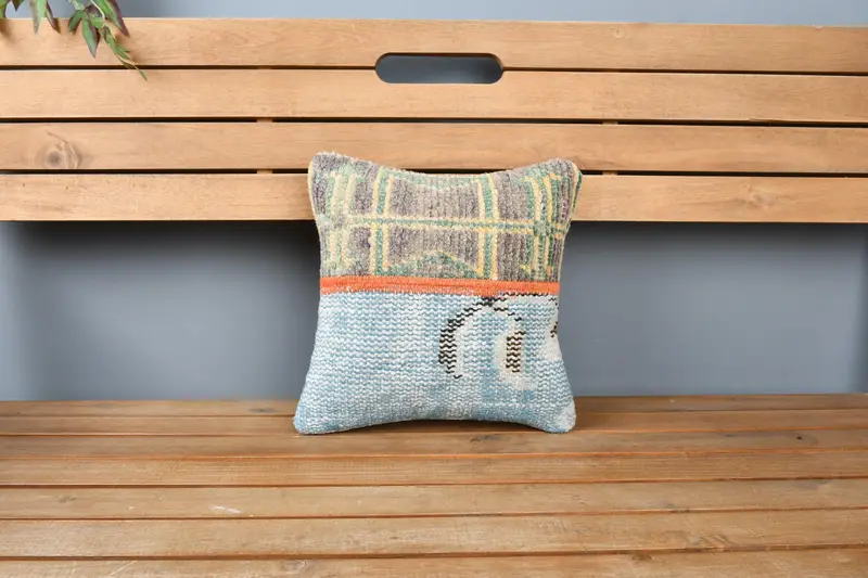 Pillow for Sofa, Handmade Kilim Cushion, Handmade Pillow, Couch Pillow Case, Cushion, 12x12 Blue Pillow Cover, Antique Pillows, Knitted Pillow Case - 6