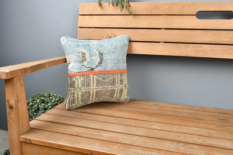 Pillow for Sofa, Handmade Kilim Cushion, Handmade Pillow, Couch Pillow Case, Cushion, 12x12 Blue Pillow Cover, Antique Pillows, Knitted Pillow Case - 1