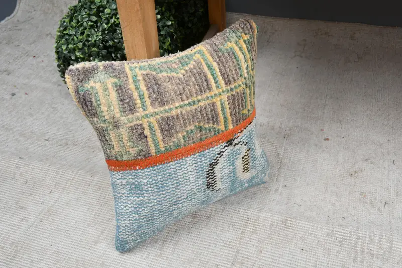 Pillow for Sofa, Handmade Kilim Cushion, Handmade Pillow, Couch Pillow Case, Cushion, 12x12 Blue Pillow Cover, Antique Pillows, Knitted Pillow Case - 7