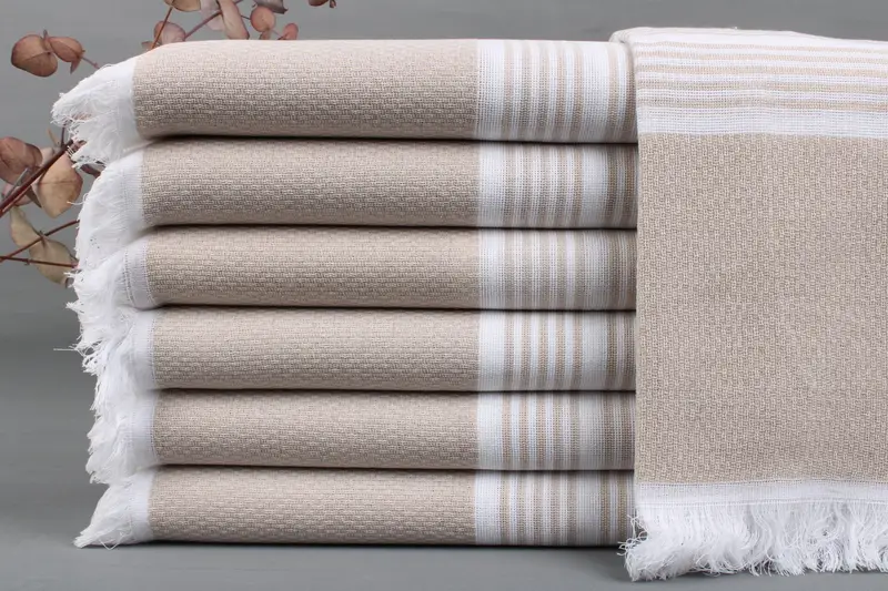 Beach Towel Turkish Cotton Beige Stripes, 40x71 Inches