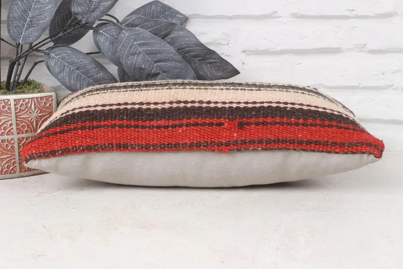 Interior Designer Pillow, Outdoor Bolster Pillow Case, 8x16 Red Cushion Cover, Turkish Pillow, Handmade Kilim Cushion, Pillow Cover - 5