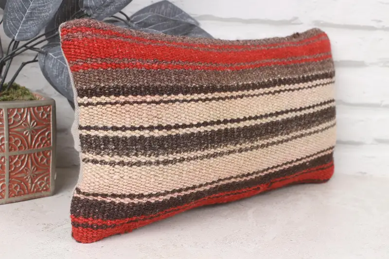 Interior Designer Pillow, Outdoor Bolster Pillow Case, 8x16 Red Cushion Cover, Turkish Pillow, Handmade Kilim Cushion, Pillow Cover - 3