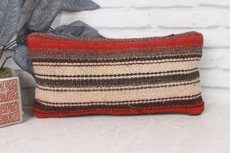 Interior Designer Pillow, Outdoor Bolster Pillow Case, 8x16 Red Cushion Cover, Turkish Pillow, Handmade Kilim Cushion, Pillow Cover - 1