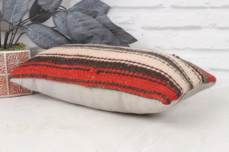 Interior Designer Pillow, Outdoor Bolster Pillow Case, 8x16 Red Cushion Cover, Turkish Pillow, Handmade Kilim Cushion, Pillow Cover - 6