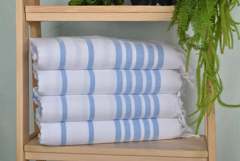 Turkish Tea Towel Blue Cotton Herringbone, 24x36 Inches, Hand Towel