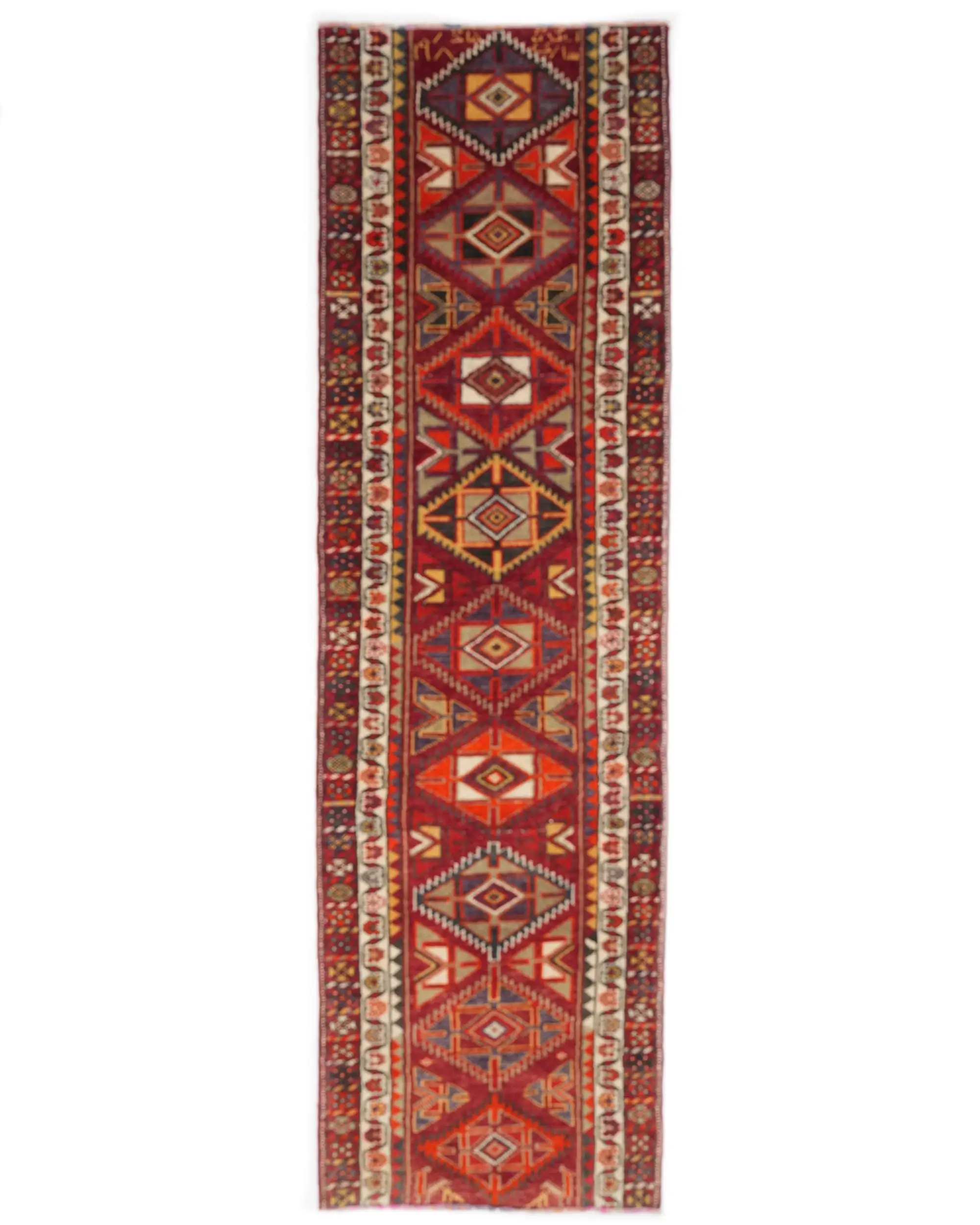 2.9x9.7 ft Turkish Vintage Rug, Runner Rug, Red Herki Striped Rug - 1