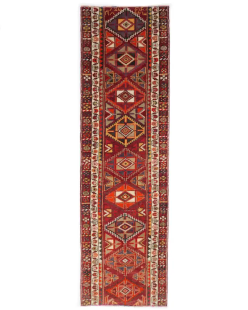 レッド&オレンジストライプラグ、2.9x9.7フィート幾何学デザイン