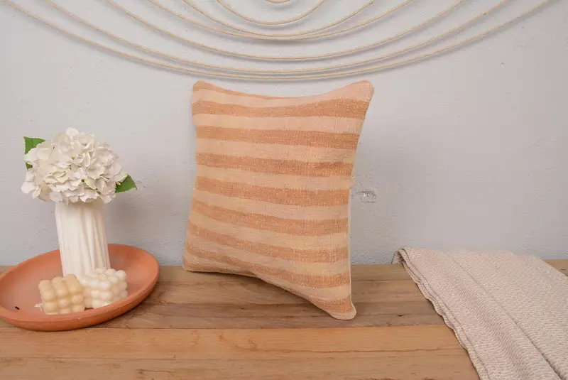 Crochet Pattern Pillow, 16x16 Beige Pillow Sham, Gift Pillow, Ethnic Pillow Sham, Boho Pillow, Kilim Pillow, Pillow Cover, Bed Pillow Case - 4
