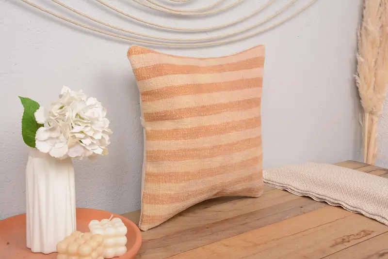 Crochet Pattern Pillow, 16x16 Beige Pillow Sham, Gift Pillow, Ethnic Pillow Sham, Boho Pillow, Kilim Pillow, Pillow Cover, Bed Pillow Case - 1