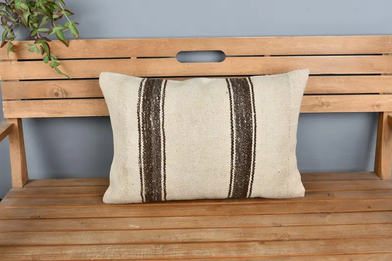 Oriental Pillow, Bolster Throw Pillow Sham, Throw Kilim Pillow, 16x24 Beige Cushion, Cushion, Pillow for Couch, Chair Pillow Sham, Kilim Pillow - 6