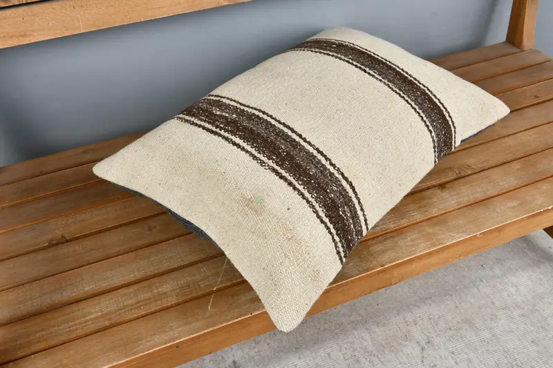 Oriental Pillow, Bolster Throw Pillow Sham, Throw Kilim Pillow, 16x24 Beige Cushion, Cushion, Pillow for Couch, Chair Pillow Sham, Kilim Pillow - 2