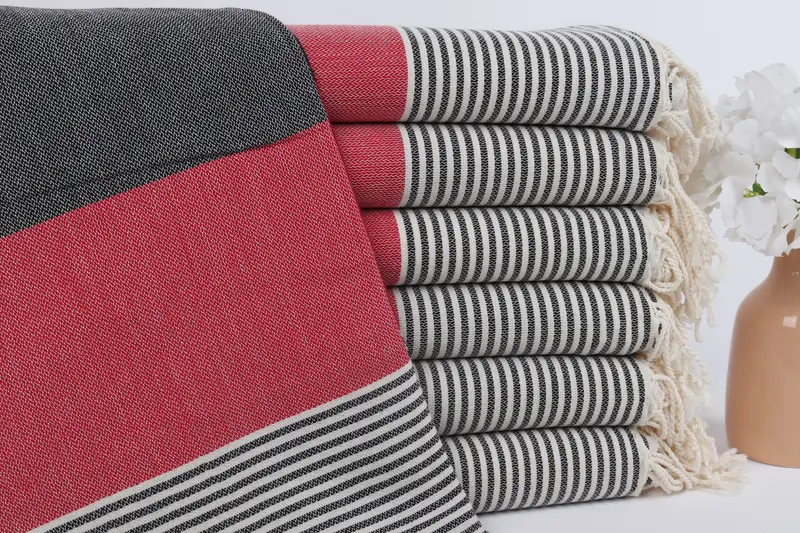 Striped Towel Red-Black Cotton, 40x67 Inches, Beach Towel