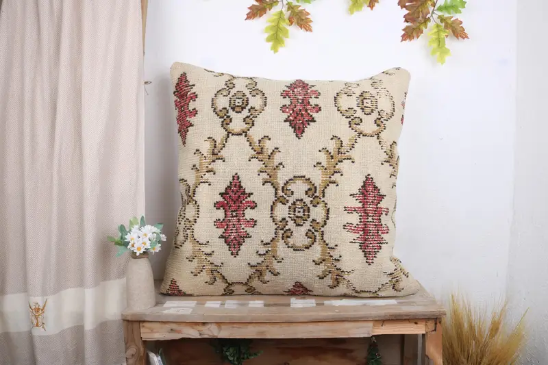 28x28 White Pillow Cover, Turkish Corner Pillow Sham, Antique Pillows, Cushion Cover, Kilim Cushion Sham, Boho Pillow Sham Cover, Bed Pillow Case - 1