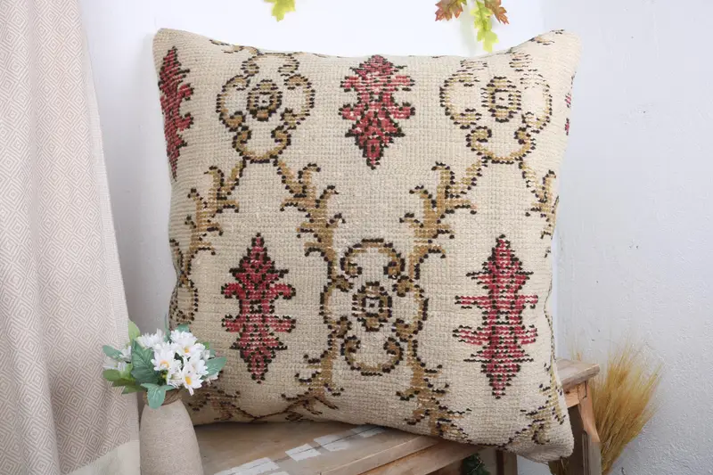 28x28 White Pillow Cover, Turkish Corner Pillow Sham, Antique Pillows, Cushion Cover, Kilim Cushion Sham, Boho Pillow Sham Cover, Bed Pillow Case - 4