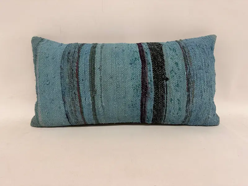 Home Decor Pillow, Ikat Pillow, Pillow Sham, 12x24 Blue Cushion Case, Pillow for Sofa, Handmade Kilim Cushion, Shabby Chic Pillow Sham - 1