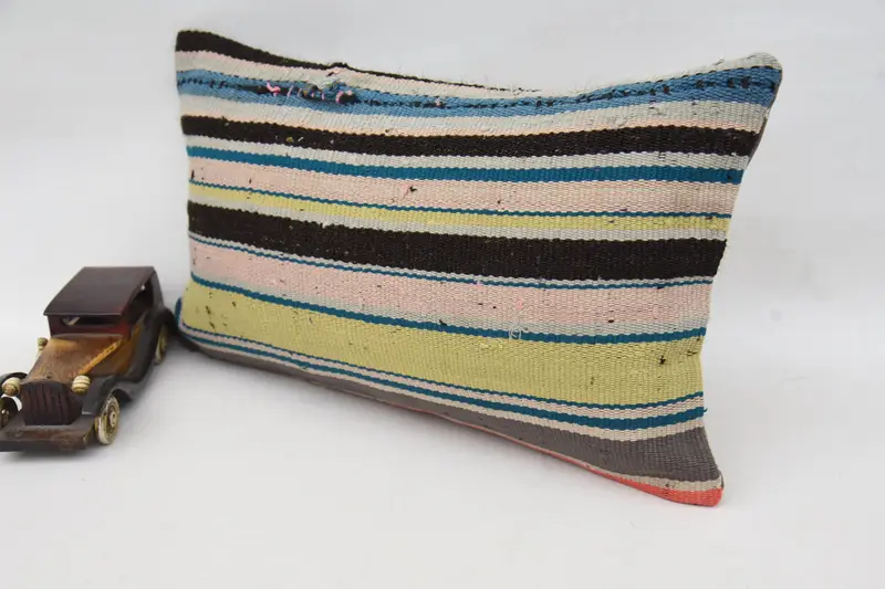 Vintage Kilim Throw Pillow, Cotton Cushion, Authentic Cushion Cover, Vintage Pillow, Pillow Case, 12x20 Blue Cushion Case, Pillow for Sofa - 3