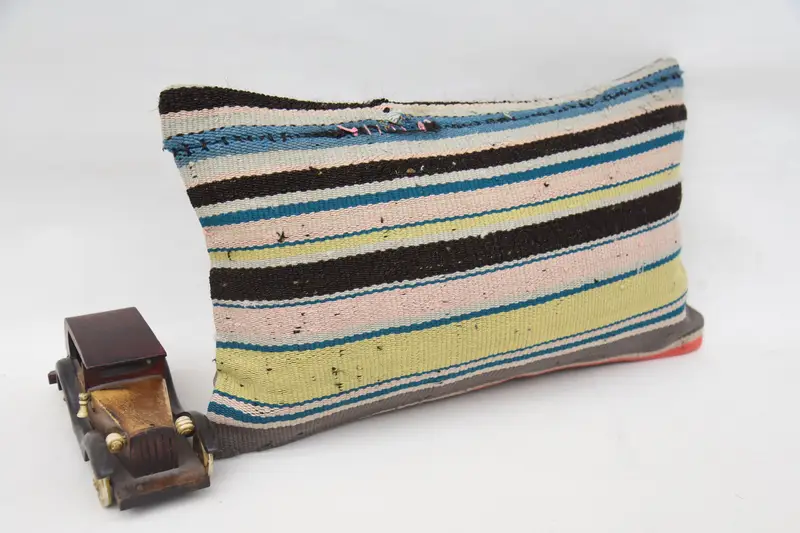 Vintage Kilim Throw Pillow, Cotton Cushion, Authentic Cushion Cover, Vintage Pillow, Pillow Case, 12x20 Blue Cushion Case, Pillow for Sofa - 2